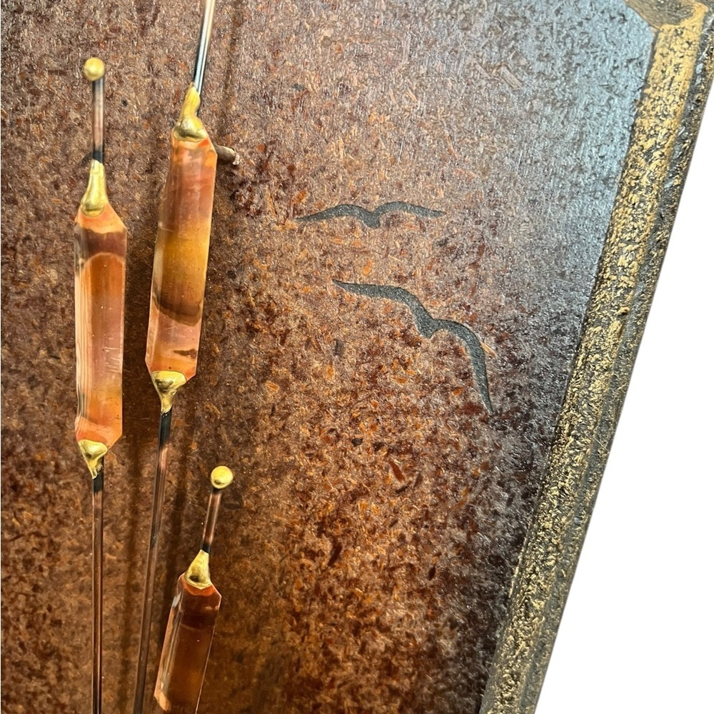 Vintage MCM Cattail Copper Brass Wooden Wall Plaques Decor Retro - Picture 5 of 9